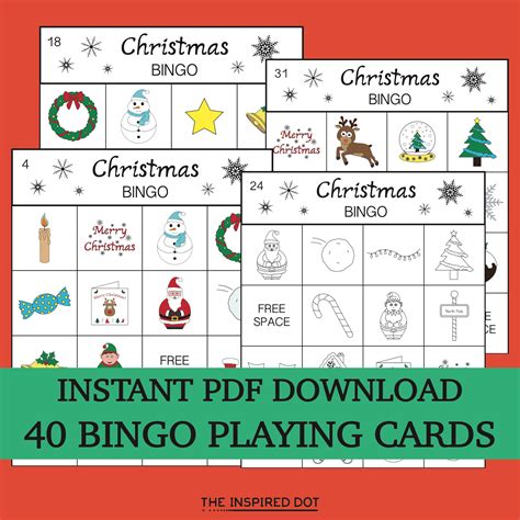 40 Christmas Bingo Game Cards Instant Pdf Download Printable Etsy