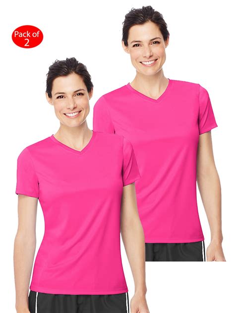 Hanes Hanes Womens Cool Dri V Neck T Shirt Color Neon Pink Size