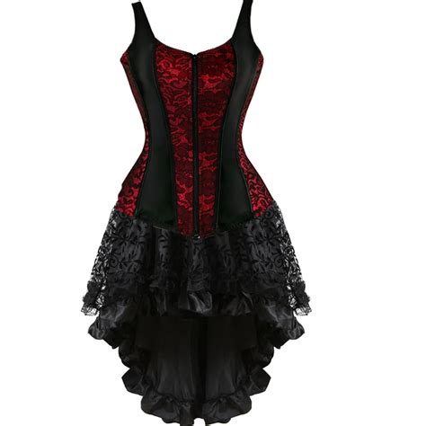 Women S Overbust Gothic Corset Dress Sexy Zipper Straps Bustle Corset With Skirt Victorian