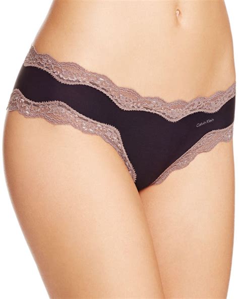 Calvin Klein Qd3538 Microfiber Cheeky Hipster Panty With Lace In Black