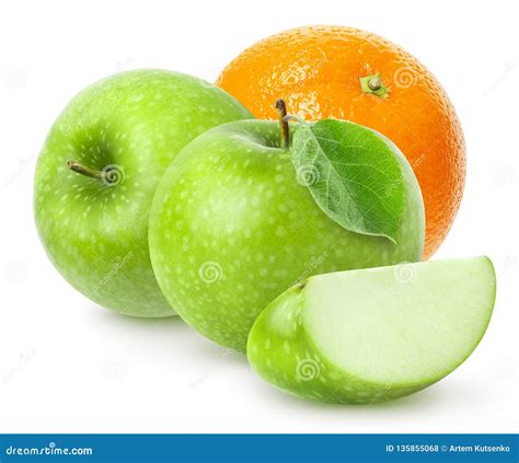 Fruits Disolement Pomme Verte Et Fruit Orange Disolement Sur Le Fond
