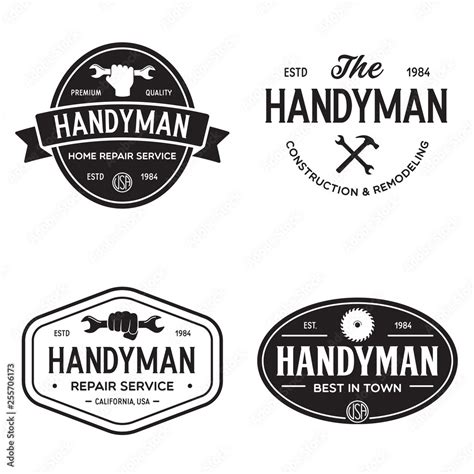 Handyman Labels Badges Emblems And Design Elements Tools Silhouettes