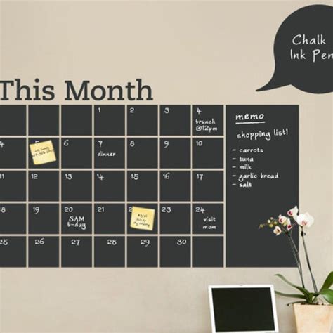 Chalkboard Wall Calendar With Memo Vinyl Wall Decal Etsy