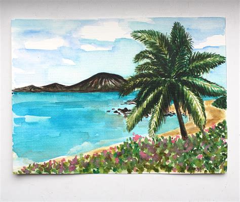 Hawaii Watercolor Original Art Honolulu Wall Art Watercolor Etsy