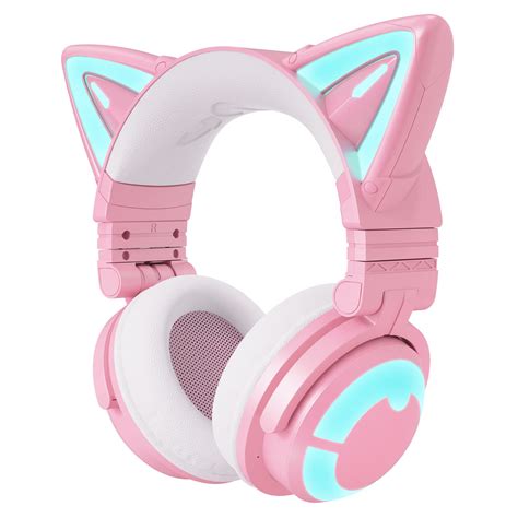 yowu rgb cat ear headphone 3g wireless 5 0 foldable gaming pink headset with 7 1 surround sound
