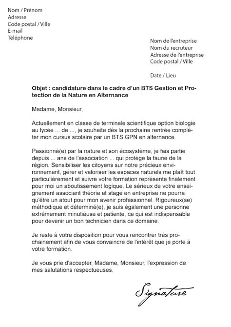 Lettre de motivation BTS GPN (Alternance)  Modèle de Lettre