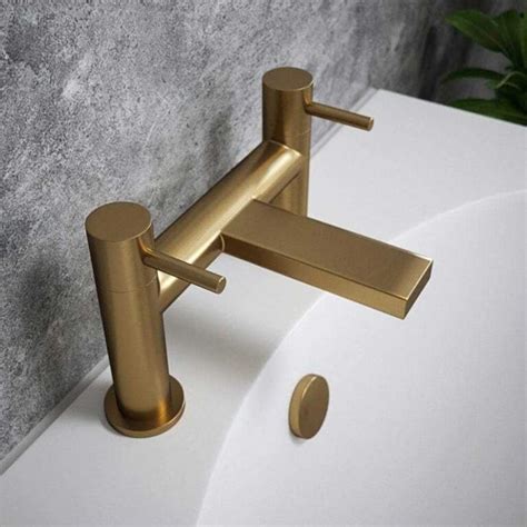 Vibrance Brushed Brass Gold Twin Lever Bath Mixer Tap Bath Taps From