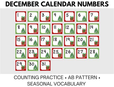 December Calendar Numbers In Ab Pattern Etsy