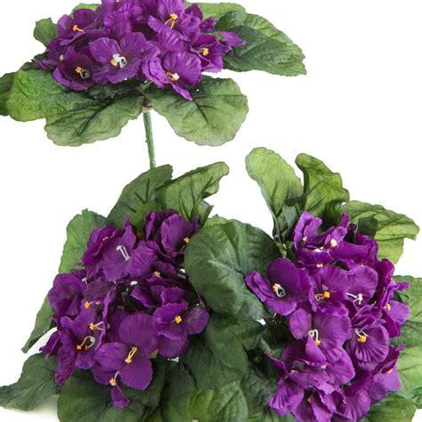 Purple African Violet Artificial Silk Flower Bushes 3 Individual Silk