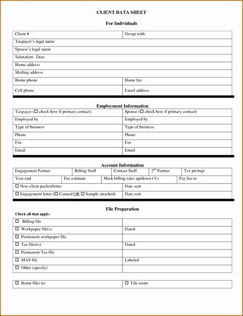 Client Information Form Template Free Download Printable Templates