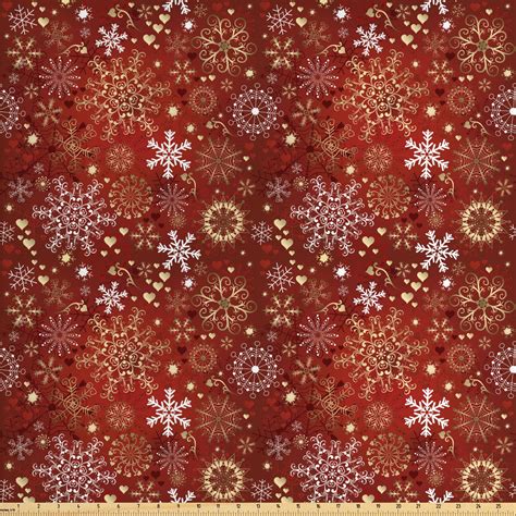 Christmas Fabric By The Yard Upholstery Ornate Snowflakes With Floral