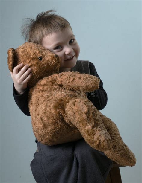 Boy Two Years Old With A Very Old Teddy Bear Stock Image Image Of