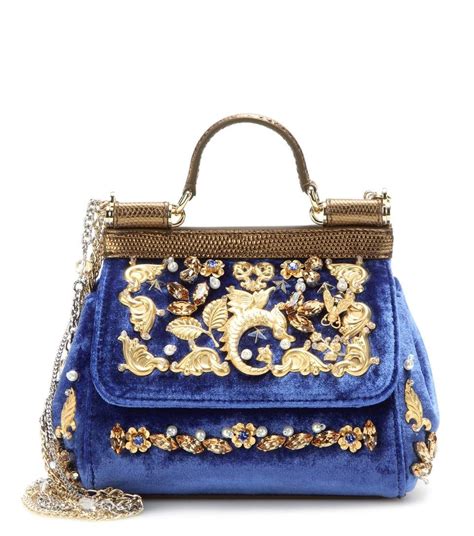 Dolce Gabbana Miss Sicily Mini Embellished Velvet Shoulder Bag