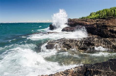 A Cool Summer Day And Large Waves On Lake Superior Black Rocks
