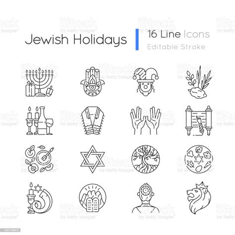 Jewish Holidays Linear Icons Set Stock Illustration Download Image