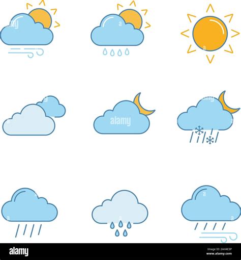 Weather Forecast Color Icons Set Partly Cloudy And Windy Weather