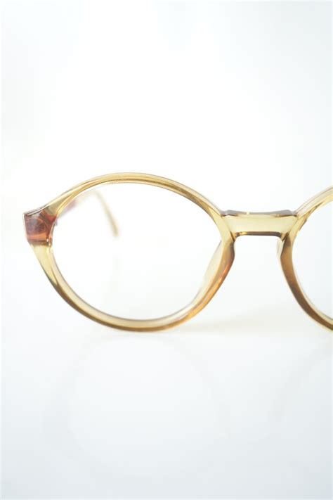Vintage Round Eyeglasses In Clear Yellow And Toffee Brown Etsy