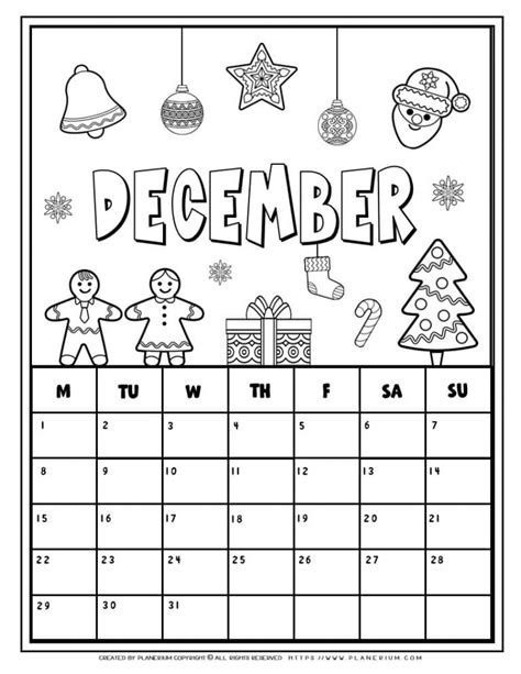 Coloring Calendar December Planerium