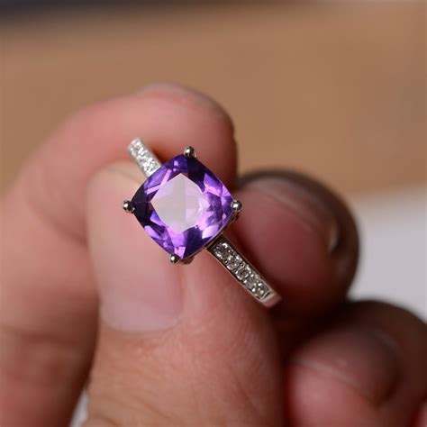 Genuine Natural Amethyst Ring Purple Quartz Crystal Gemstone Etsy