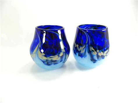 Hand Blown Cobalt Blue Stemless Wine Glasses Made To Order Etsy
