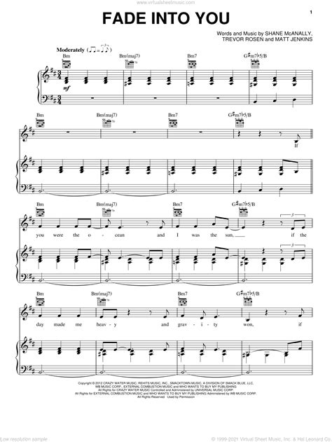 Fade Into You Sheet Music For Voice Piano Or Guitar Pdf