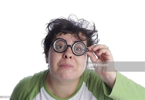 Nerd Woman Looking Through Thick Glasses High Res Stock Photo Getty