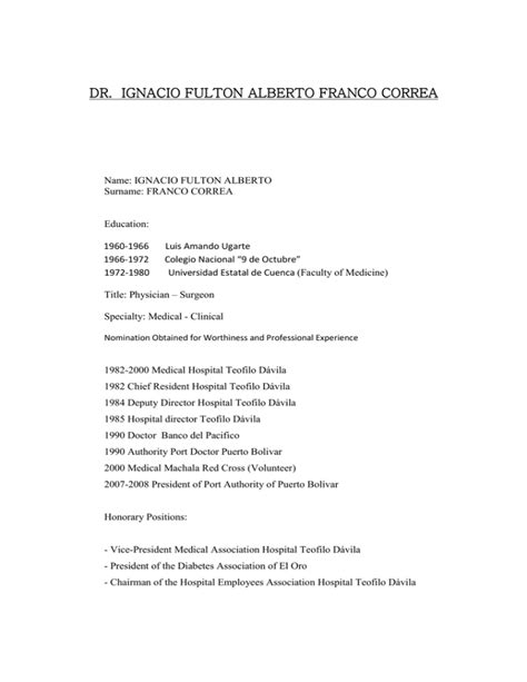 Hoja De Vida Dr Alberto Franco