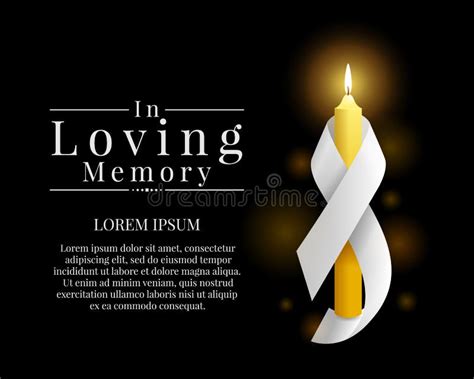 In Loving Memory Text And Candle Light With White Ribbon Roll Around On Black Background Vector