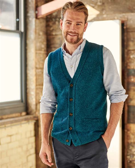 Teal Marl Lambswool Knitted Waistcoat Woolovers Uk