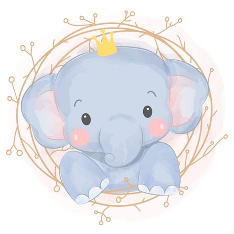 Adorable Bebé Elefante Acuarela Vector Premium