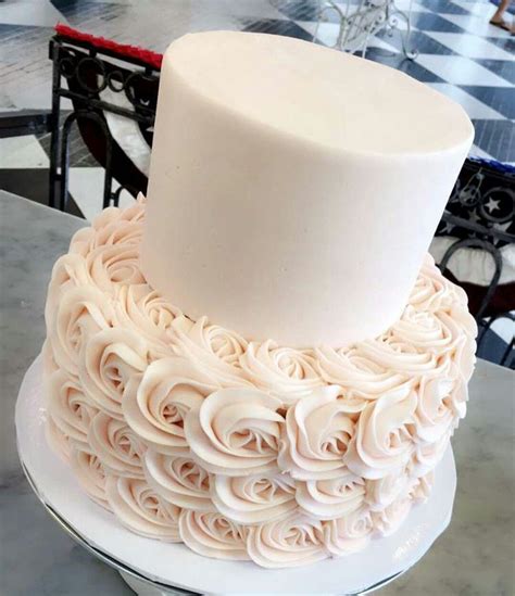 Two Tier White And Chiffon Pink Rosette Cake Cake Rosette Cake Two