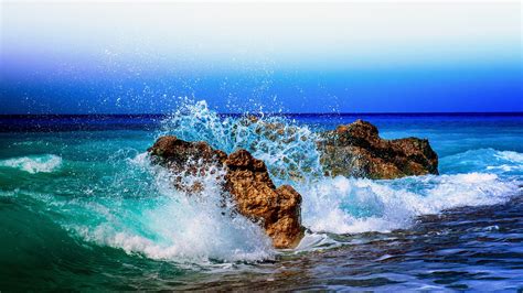 Peloponnese Greece Ionian Sea The Sea Waves Splashes Stones