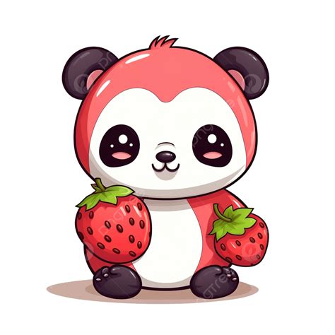 Cute Panda In Strawberry Costume Cartoon Character Kawaii Animals And
