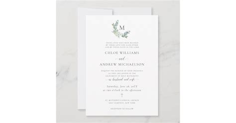 Chloe Simple Elegant Greenery Catholic Wedding Invitation Zazzle