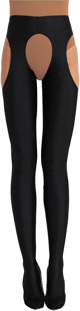 Chictry Womens Crotchless Suspender Tights Stretchy Pantyhose Full Footed Black