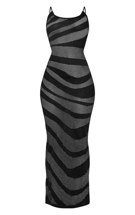 Black Sheer Knit Stripe Midi Dress Knitwear Prettylittlething Aus