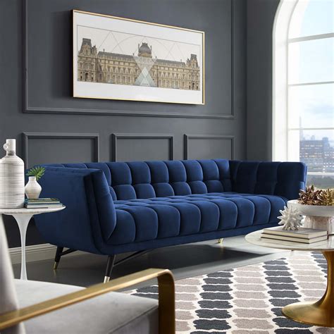 Adept Upholstered Velvet Sofa Midnight Blue Polyester By Modway