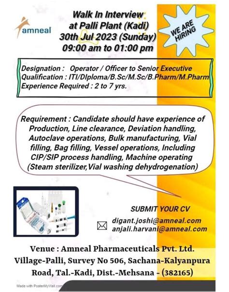 Amneal Pharmaceuticals Walk In Interview For Manufacturing Department