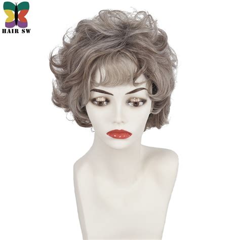 Hair Sw Womens Natural Fluffy Silver Grey Wigs Short Curly Hair