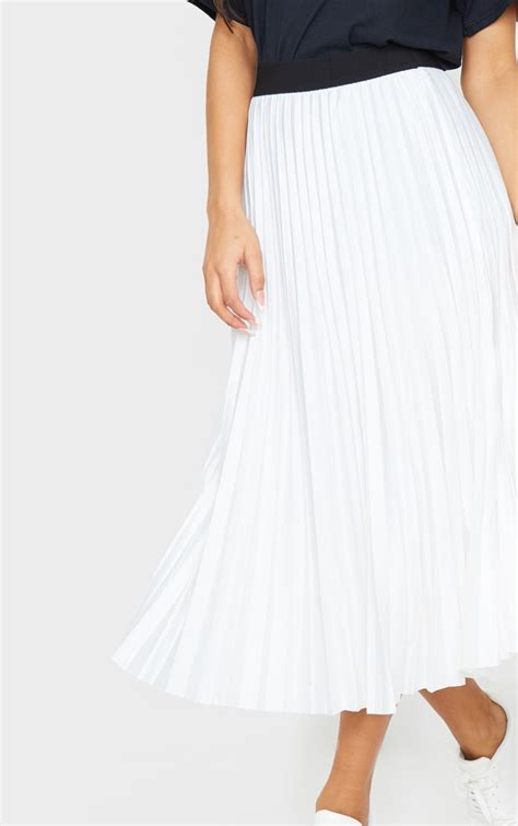 White Pleated Midi Skirt Skirts Prettylittlething Aus