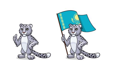 Snow Leopard - Irbis with Kazakhstan's flag is showing thumb up