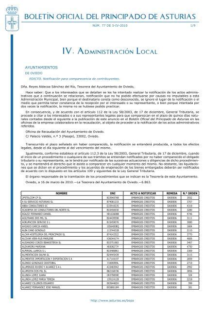 Boletín Oficial Del Principado De Asturias Gobierno Del Principado