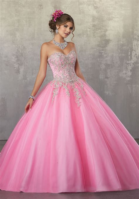 Rhinestone And Crystal Beaded Metallic Embroidery On Tulle Ball Gown