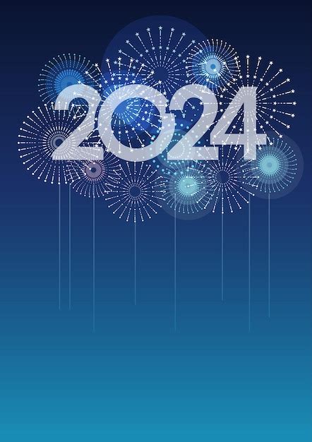 2024 Vector Logo En Feestelijk Vuurwerk Met Tekstruimte Op Een Blauwe