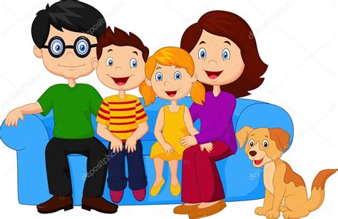Feliz Familia De Dibujos Animados Sentado En El Sofá Vector De Stock