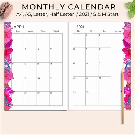 2018 Monthly Planner Printable Half Page Pnadraw