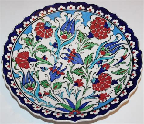 Turkish Iznik Tulip Carnation Pattern Ceramic Plate Anatolian