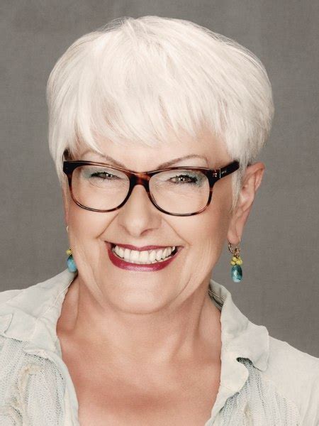 Short Haircut For Older Women With White Hair Who Wear Glasses
