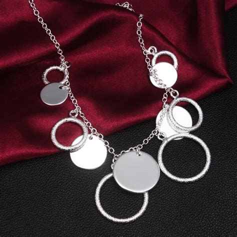 Hot 925 Sterling Silver Frosted Circle Bright Flats Necklace Chain