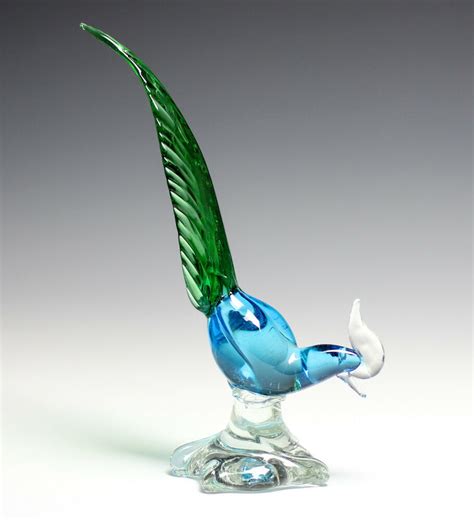 Italian Murano Art Glass Exotic Bird Deep Emerald Green